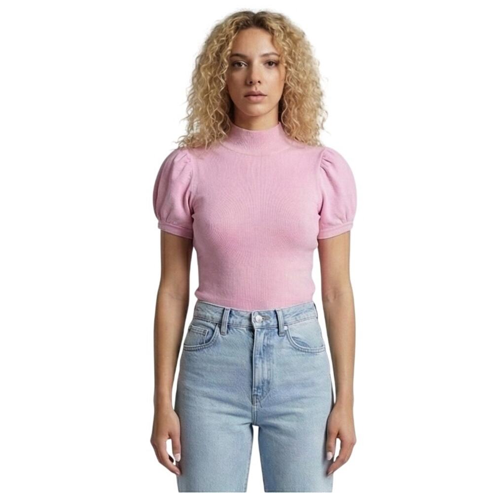 Express Sweater Pink Knit Y2K Mock Neck Pullover Buckle Sleeves Med